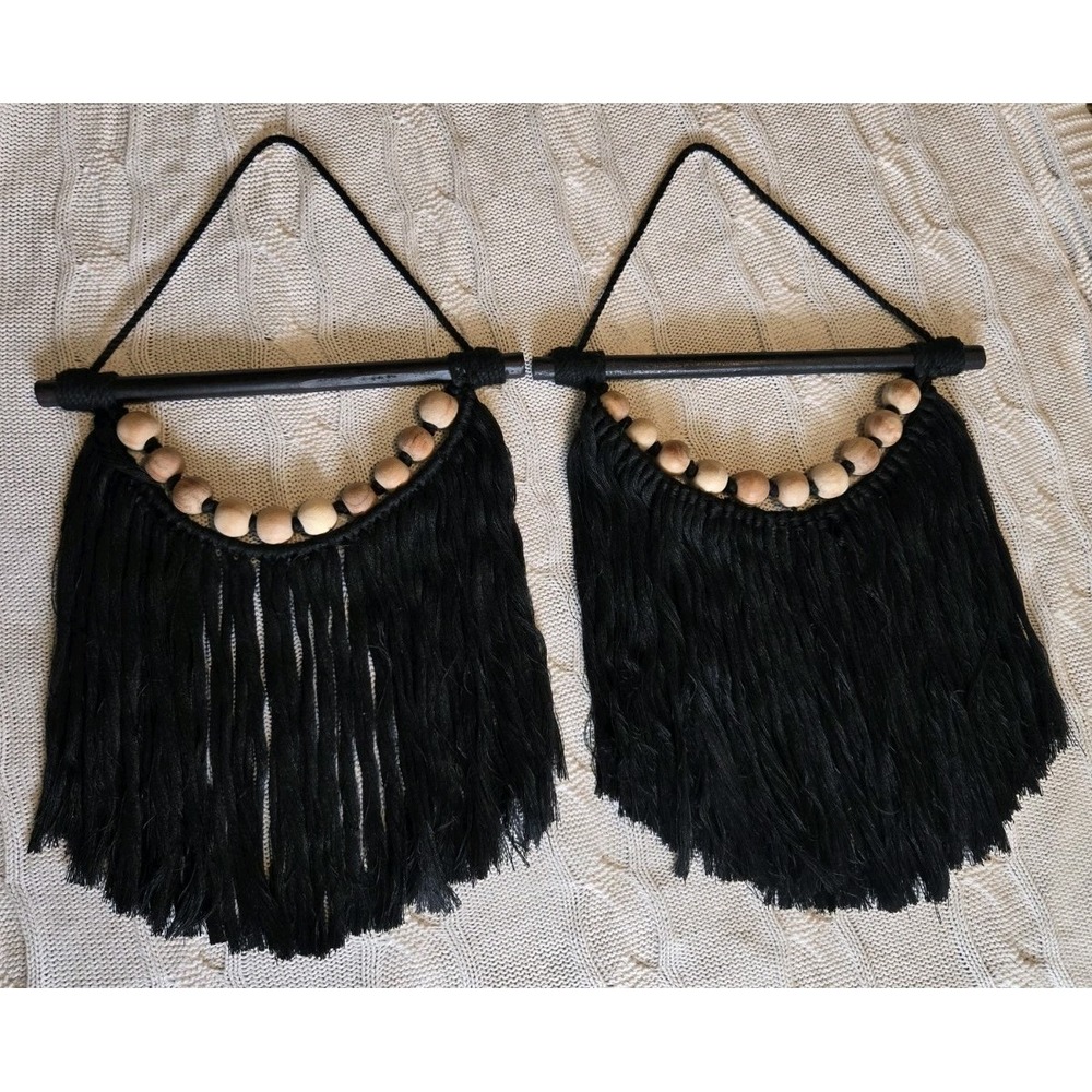 Black Fringe‎ Wall Hanging BOHO Wooden Bead Decorative Art Decor